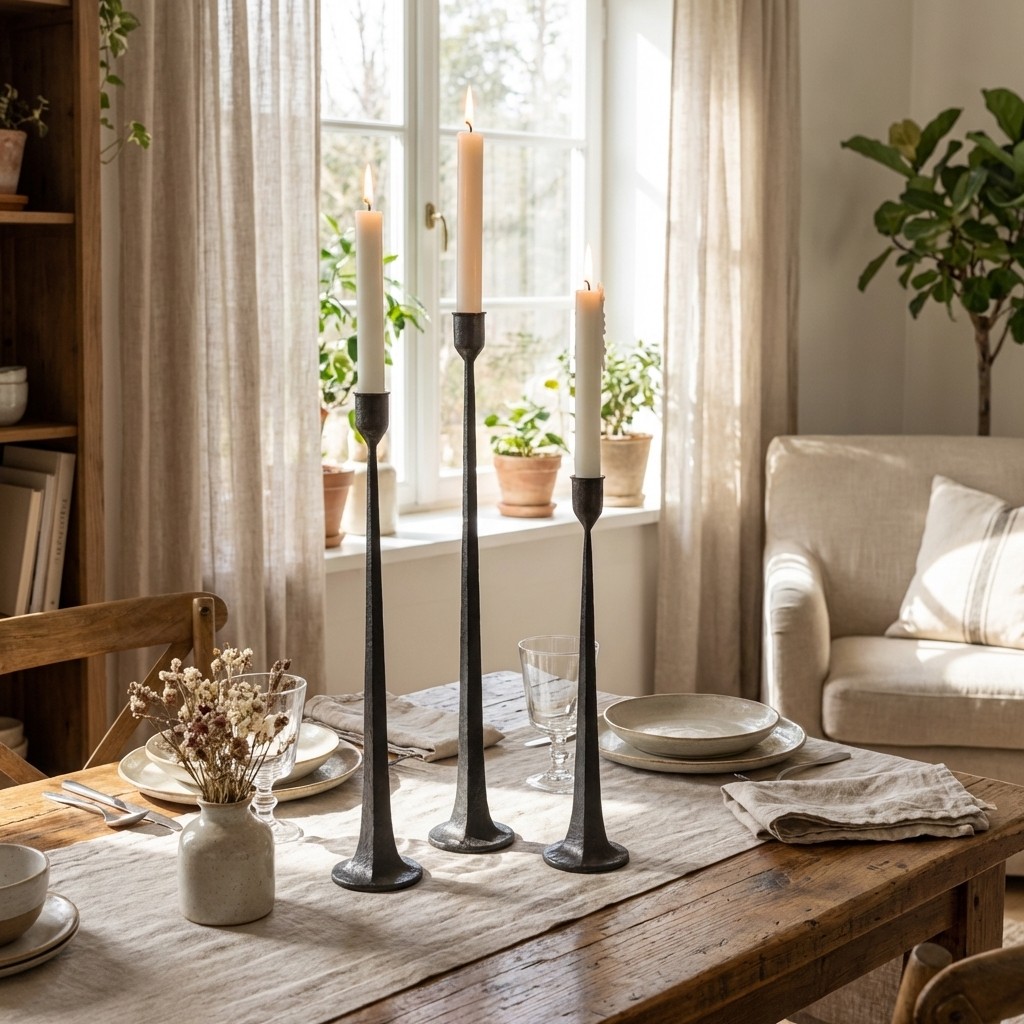 Tegna black candle holders on a dining table