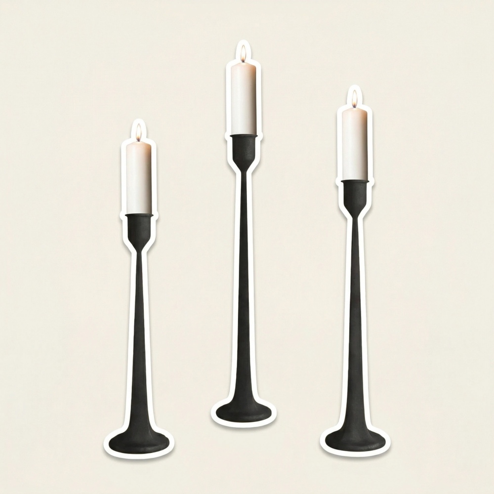 Tegna modern black taper candle holder set