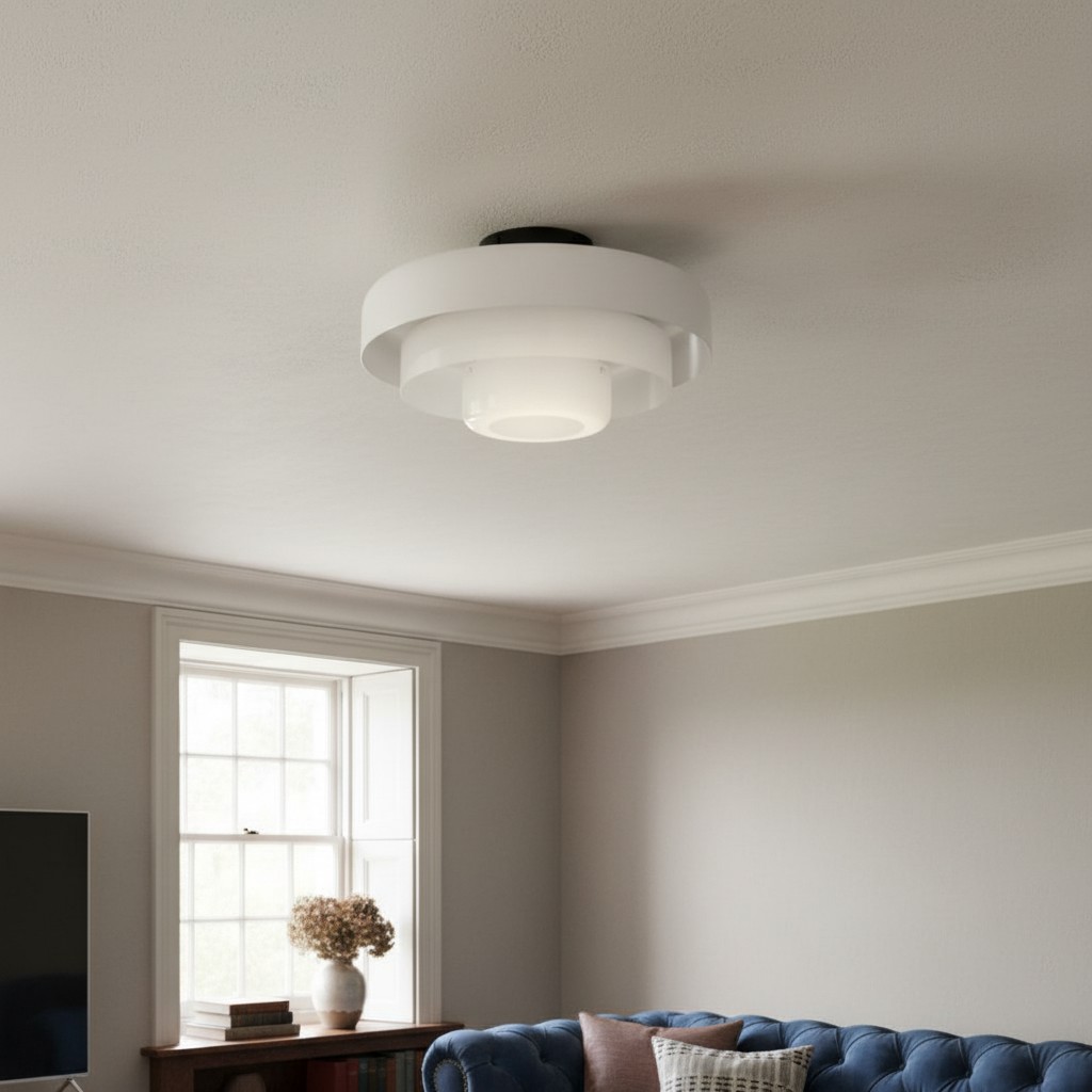 White Veleora Bauhaus ceiling lamp in a living room