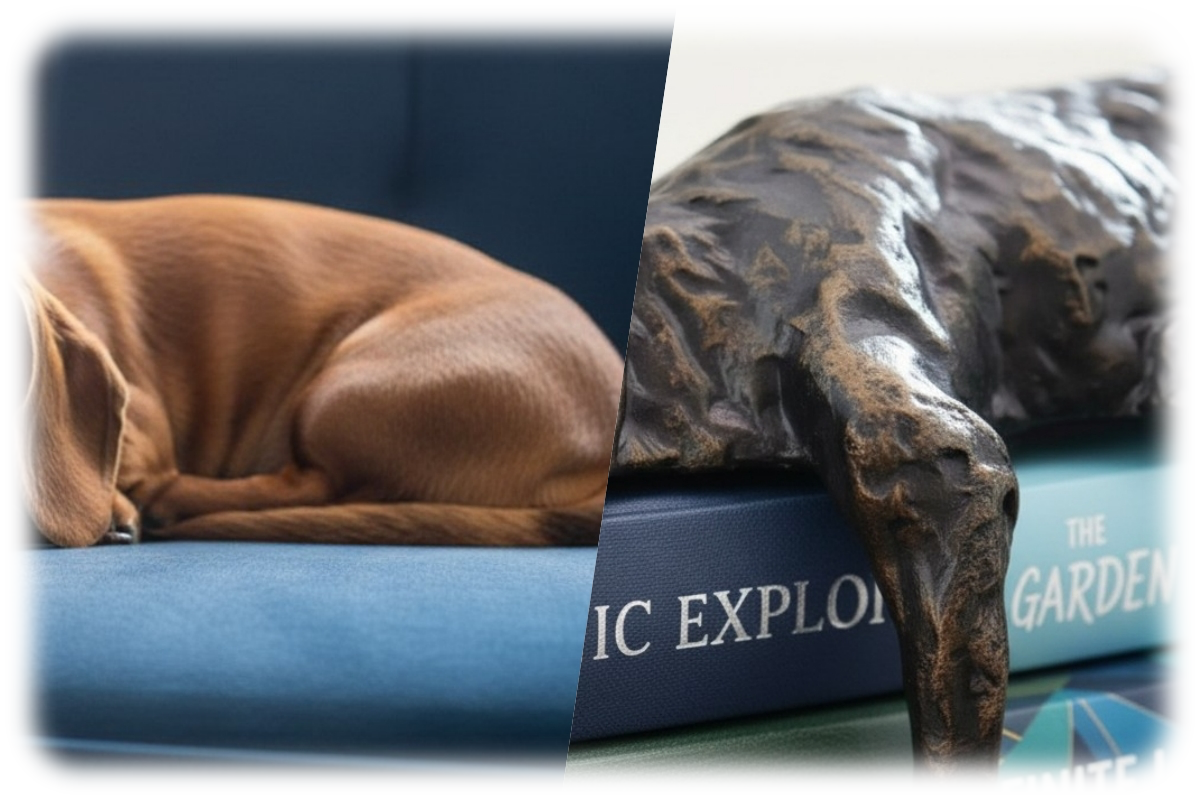 Floxo Lazy Dog Sculpture body and tail design detail