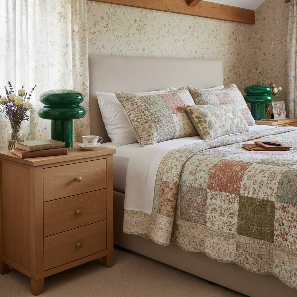 Green Orra lamp beside a bed
