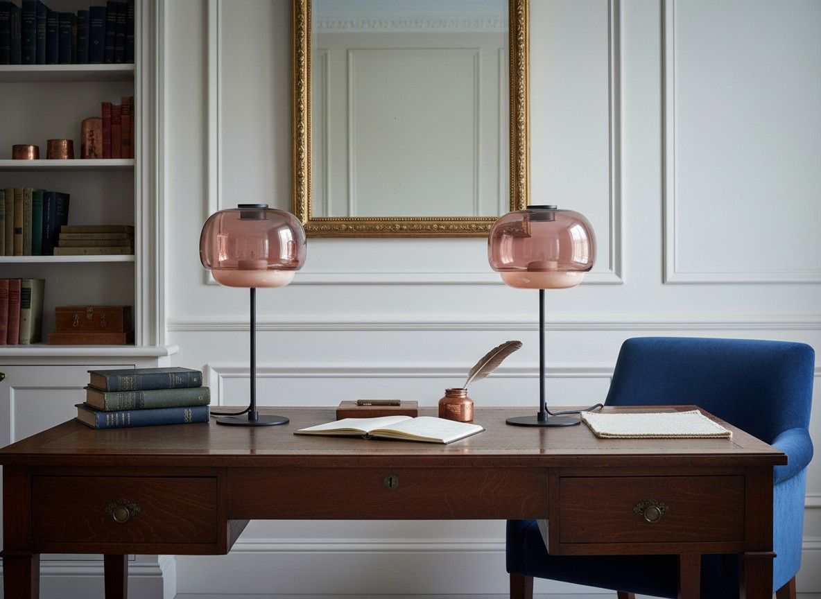 Clinco glass table lamps on a desk