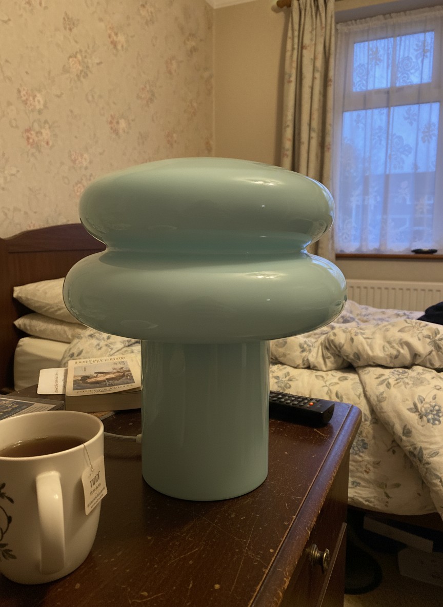 Light blue Orra lamp in a customer home