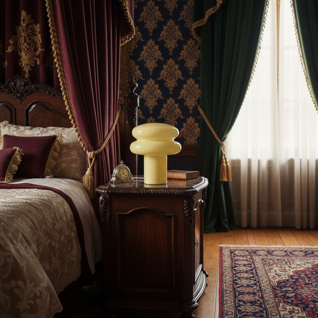 Yellow Orra lamp on a bedside table