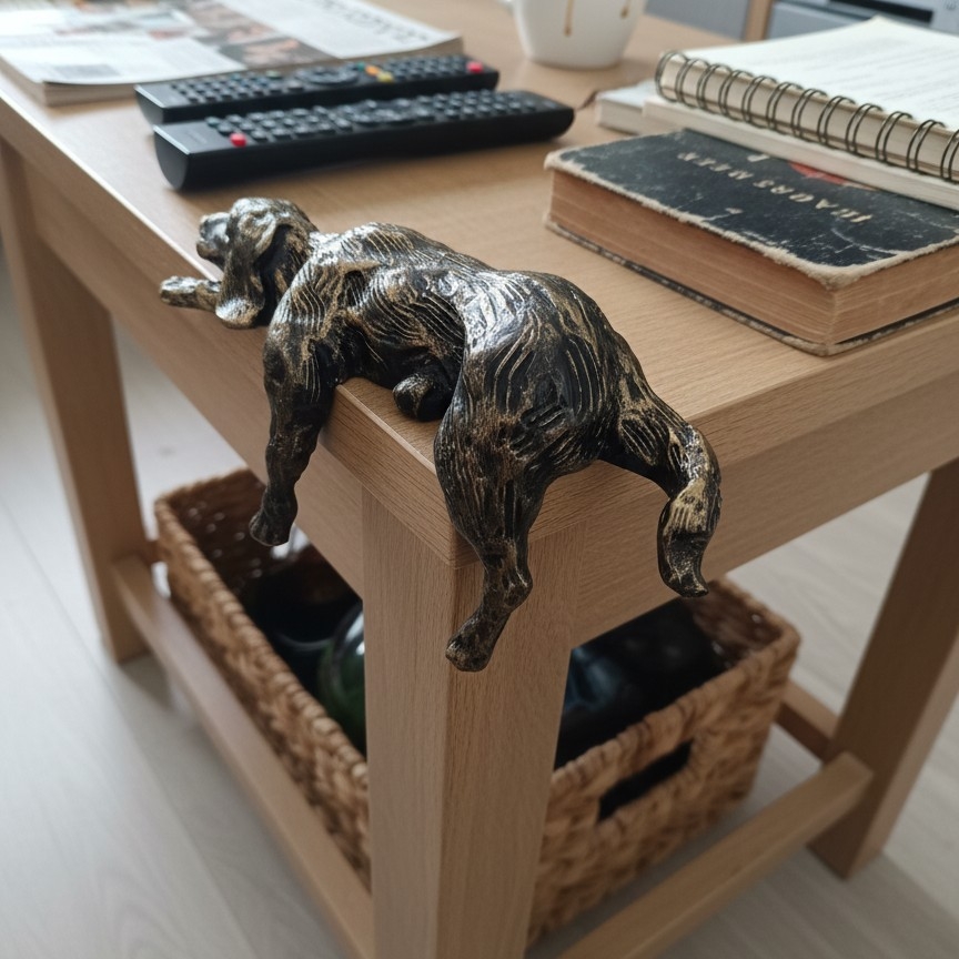 Customer review photo of Floxo Lazy Dog Sculpture on an office desk
