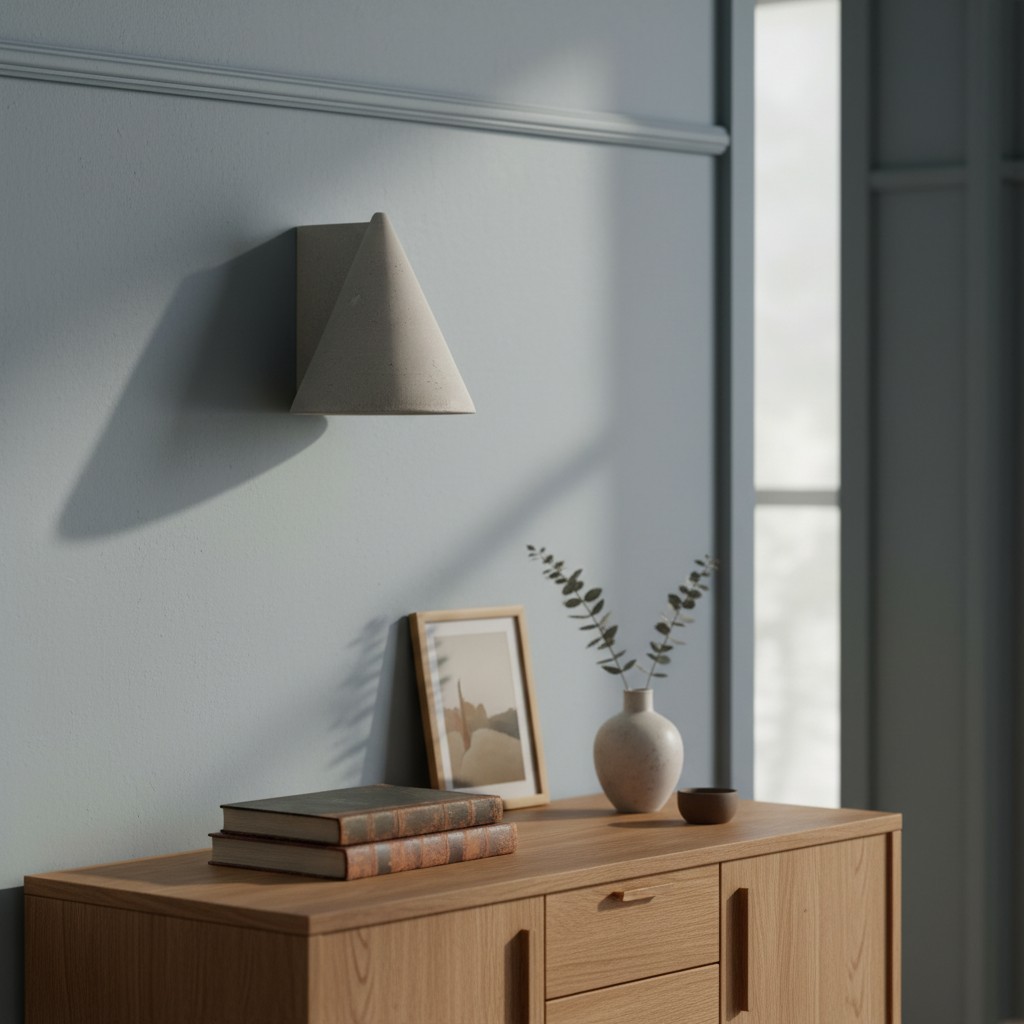 Gray Concrellia wall lamp above a wooden cabinet