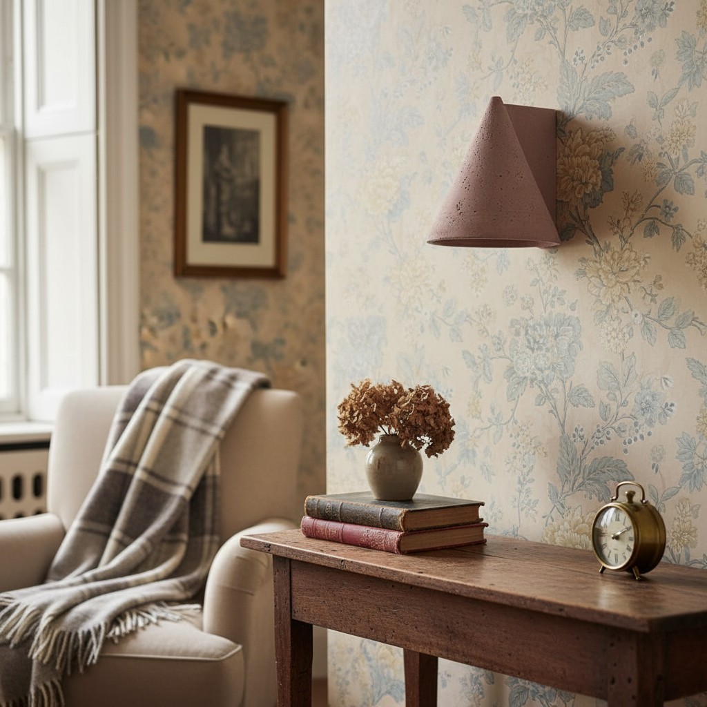 Brick red Concrellia wall lamp in a cozy room scene