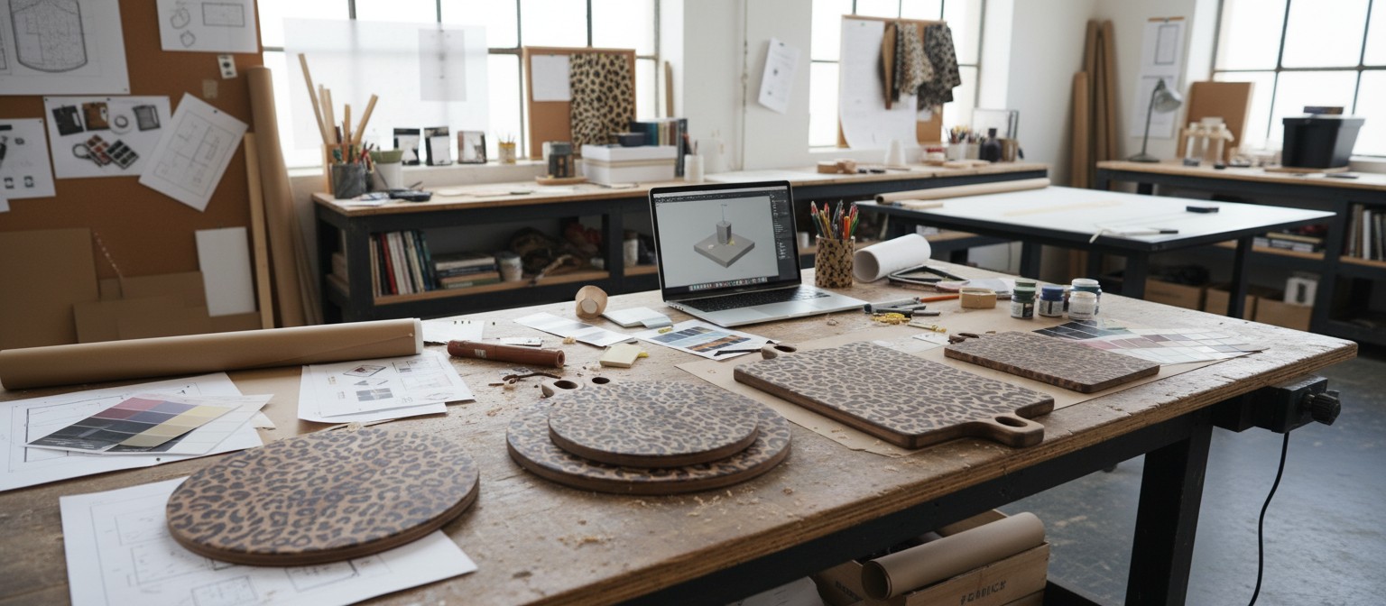 Design concept scene with leopard wood boards