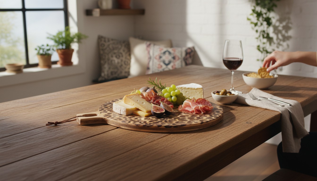 Lepwood board used for serving food on a table