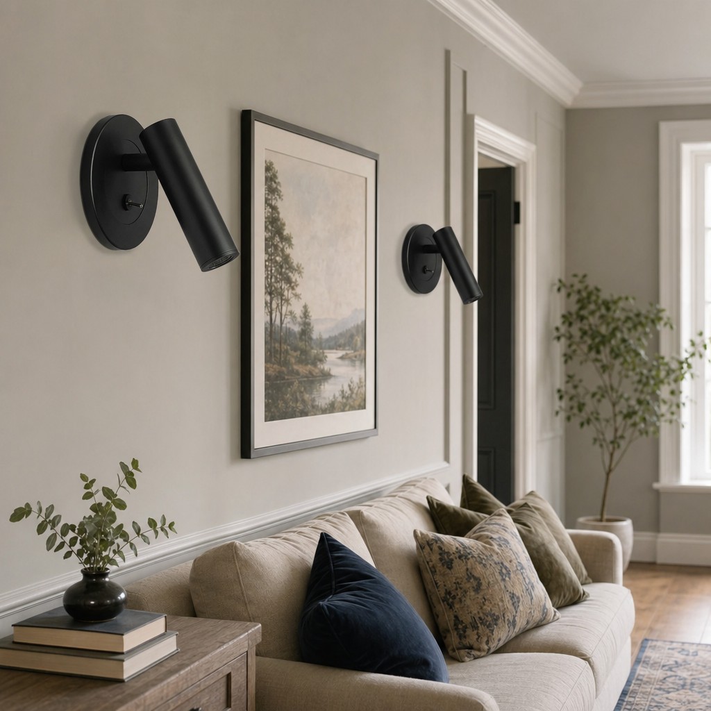 Slimlux black wall light living room scene