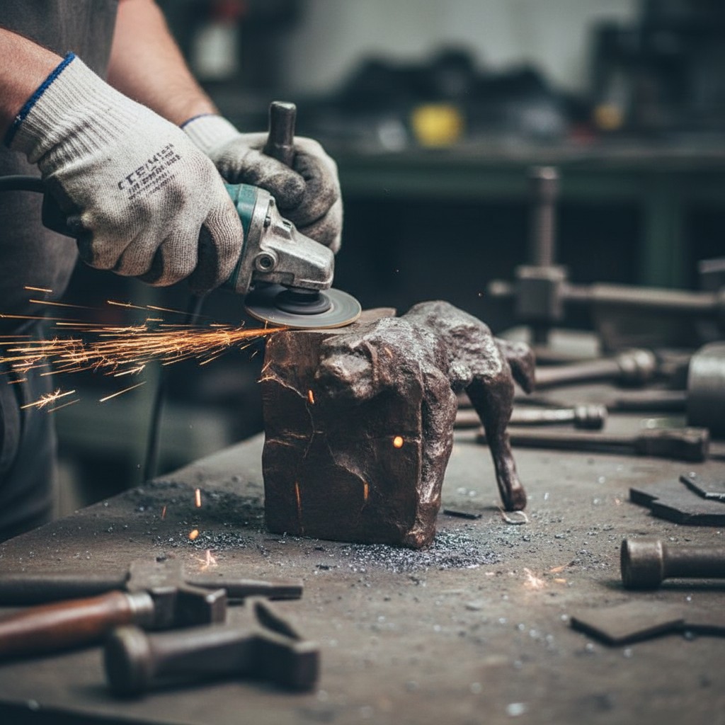 Lazy dog sculpture metal craftsmanship scene