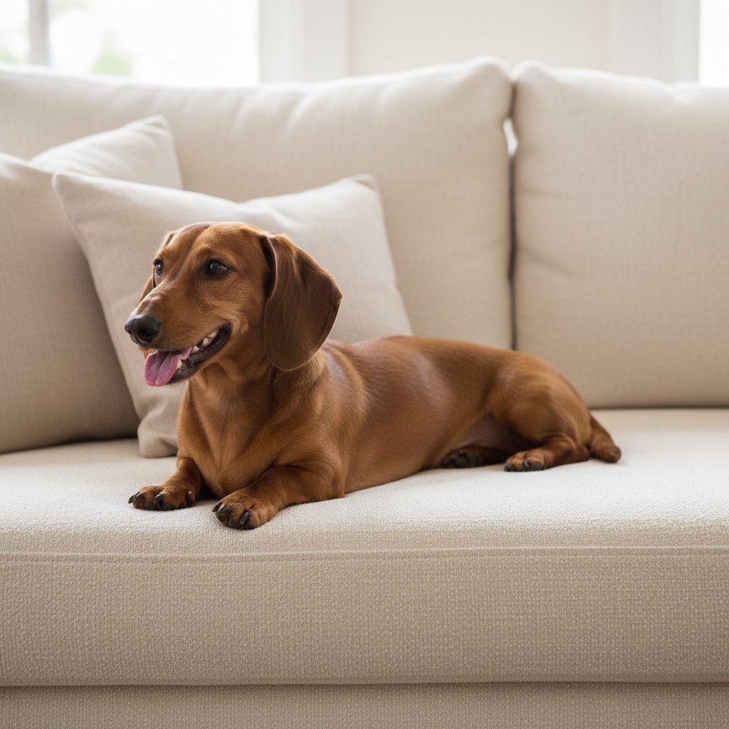 Lazy dog sculpture inspiration scene with a dog on a sofa