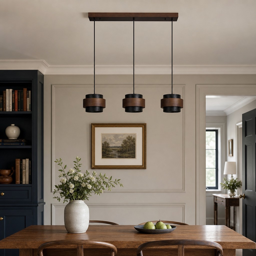 Travertine pendant light dining scene