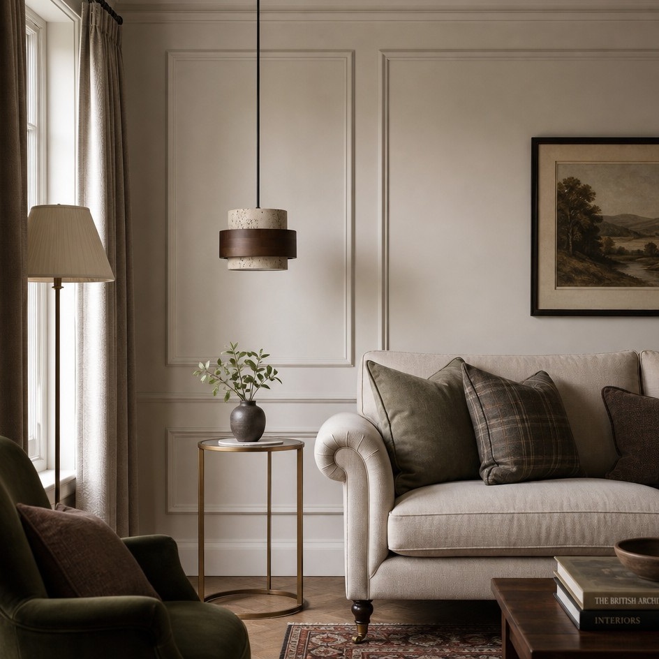 Travertine pendant light in a warm interior