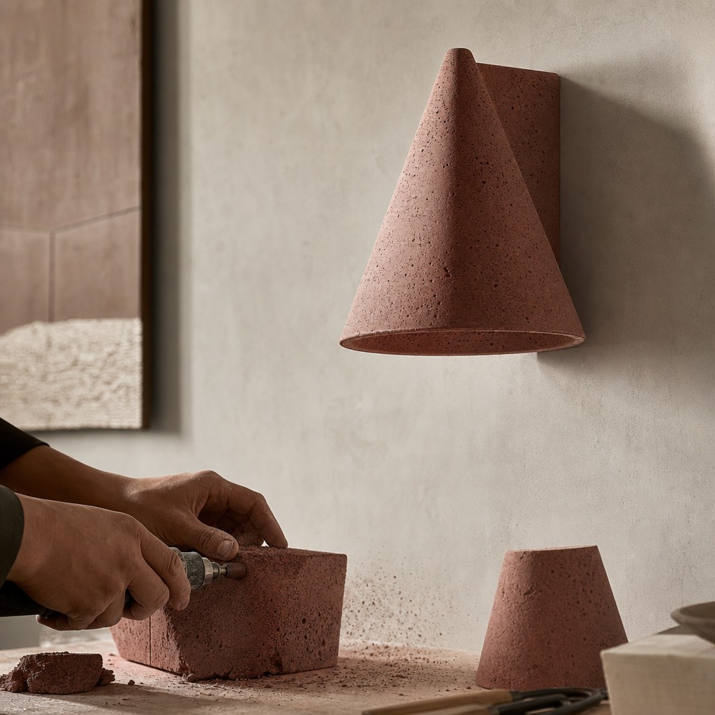 Crafting the brick red concrete wall lamp