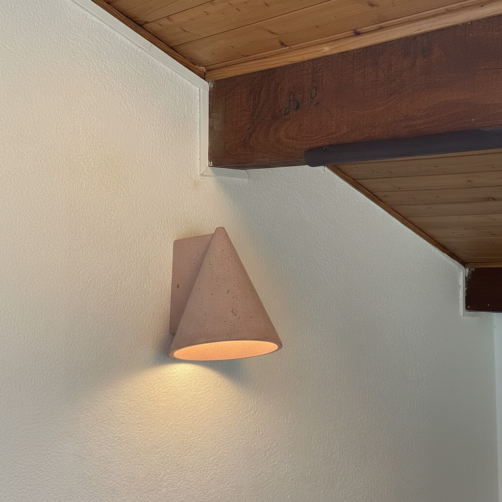 Customer scene with Concrellia wall lamp under a wooden ceiling