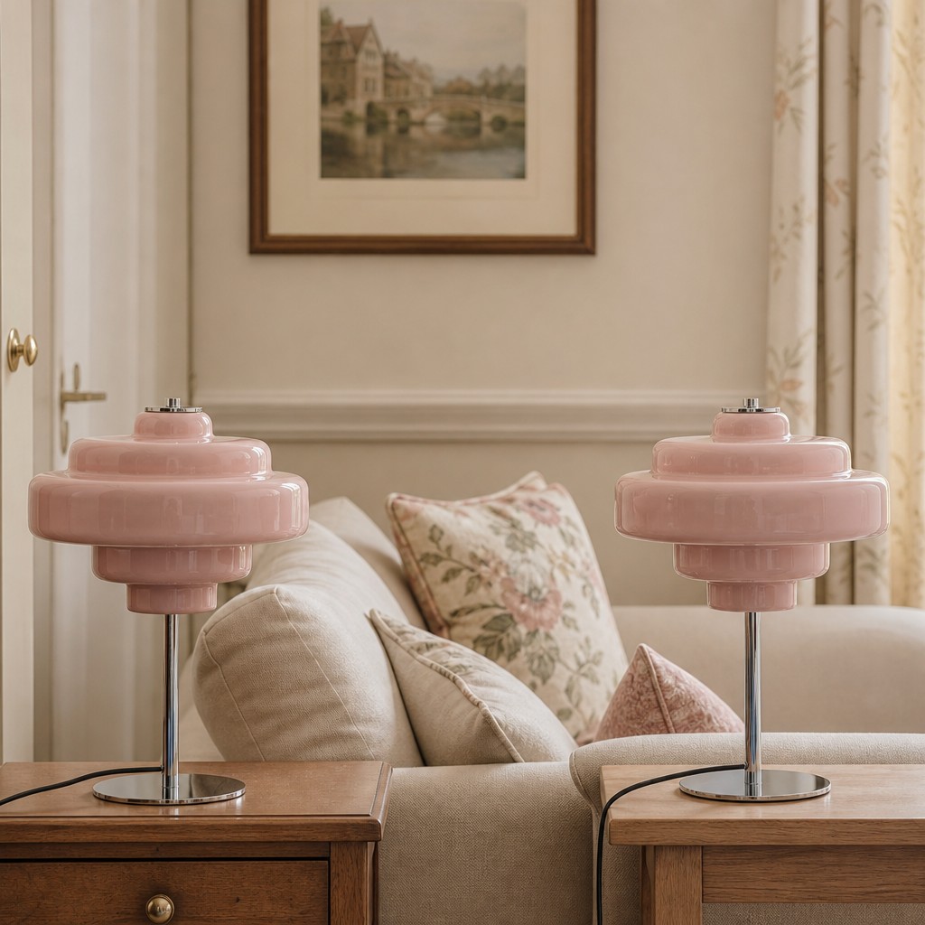 Green Koloro lamps styled beside a sofa