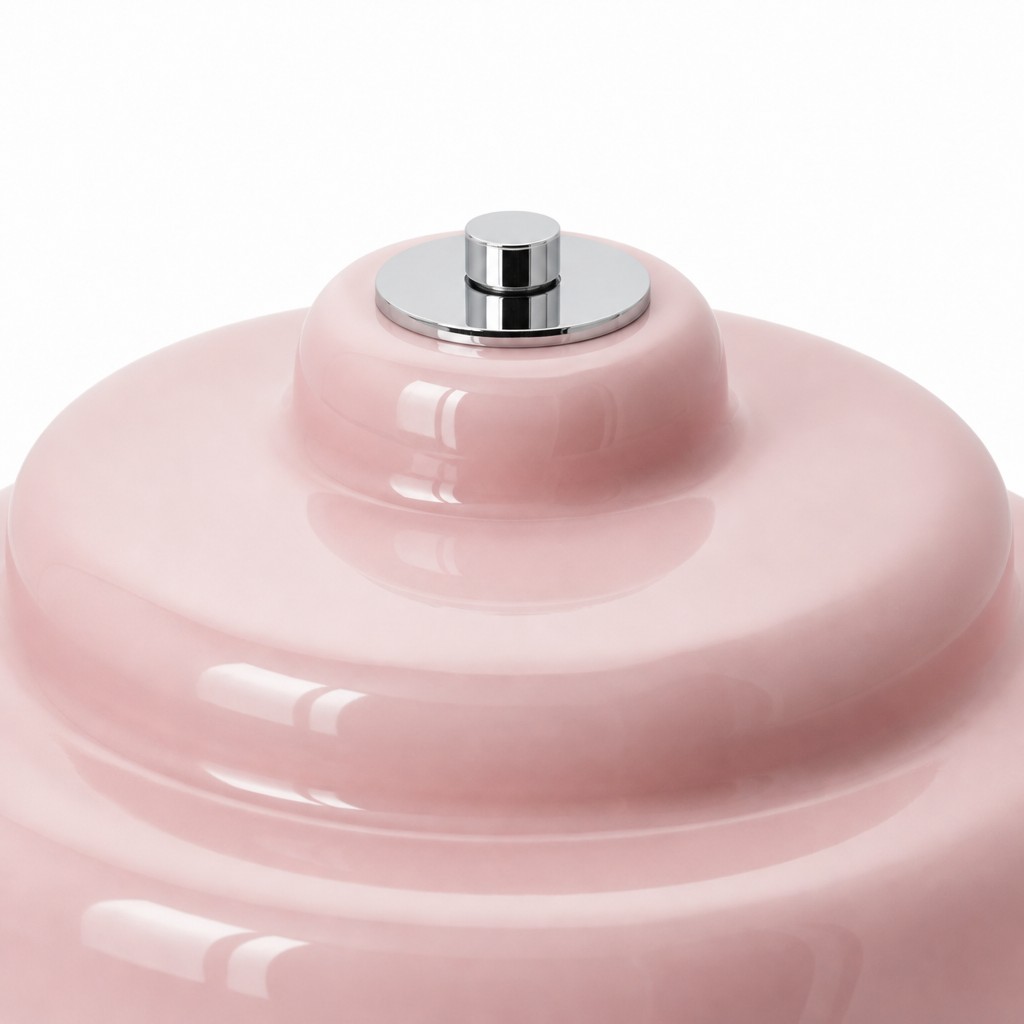 Glossy pink glass tier and chrome cap detail