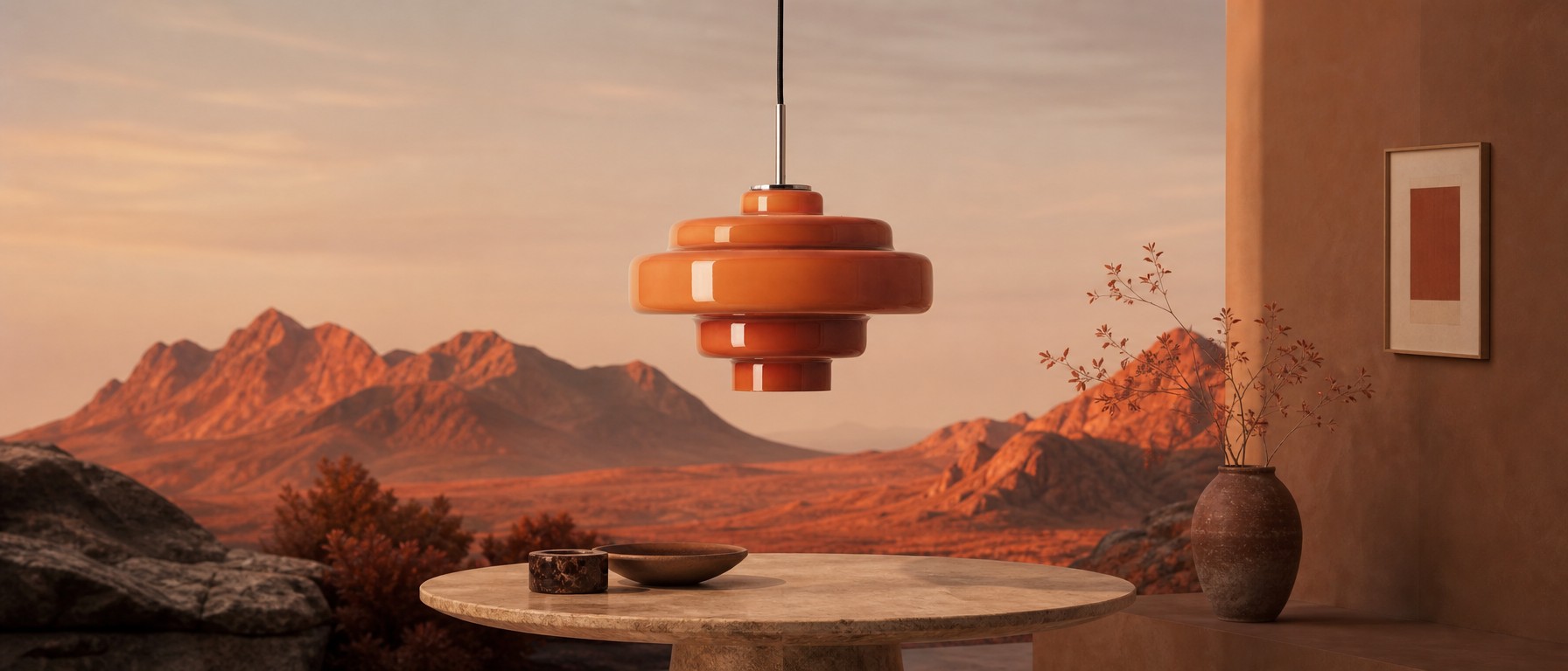 Koloro pendant light in a soft pink dining scene