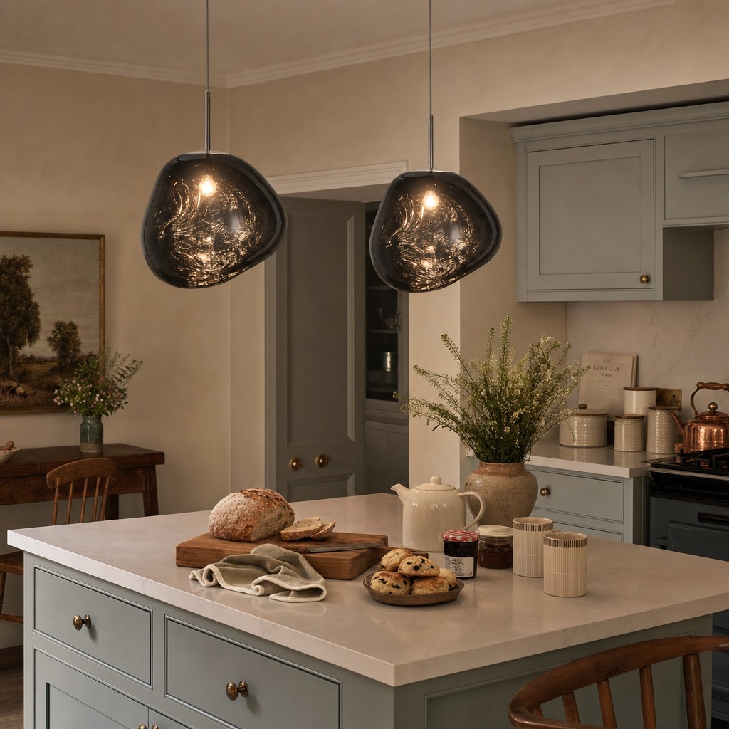 Smoke Melt pendant lights in a kitchen