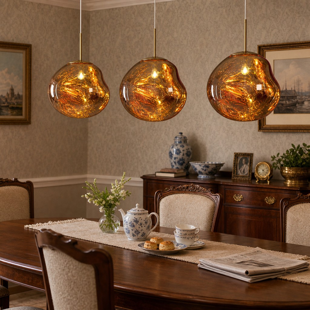 Golden Melt pendant lights in a dining room