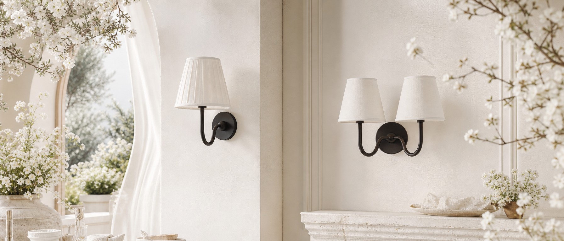 Luvora pleated linen shade wall sconce scene