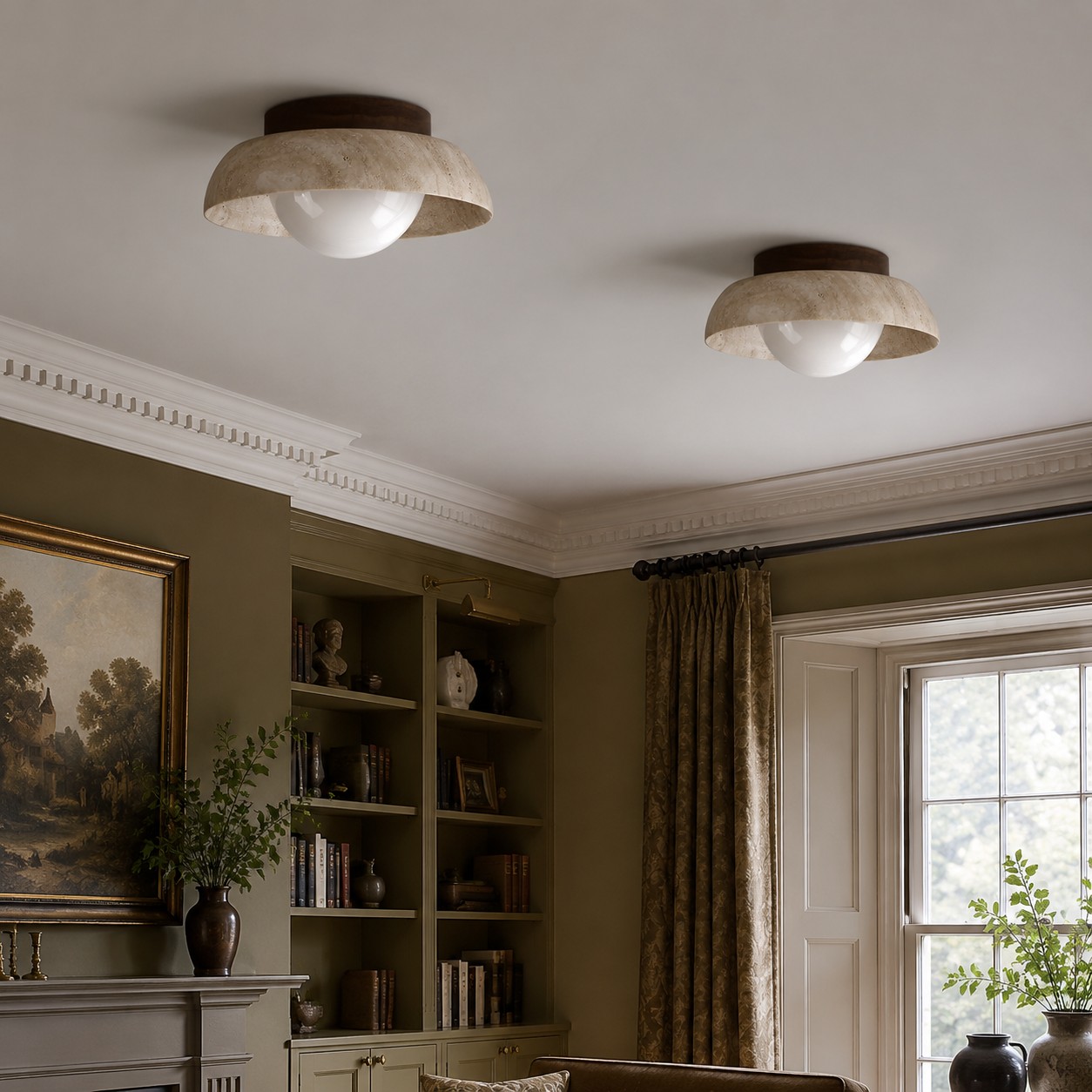 Travertine ceiling light in a living space
