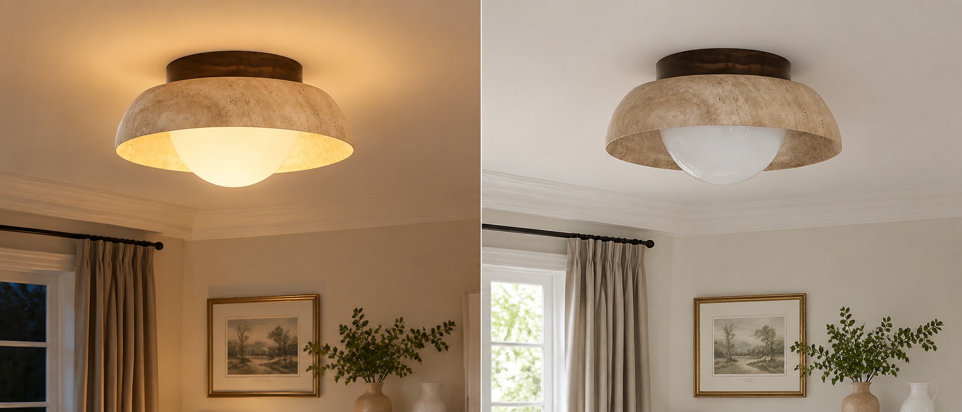 Switch light comparison for the travertine ceiling light