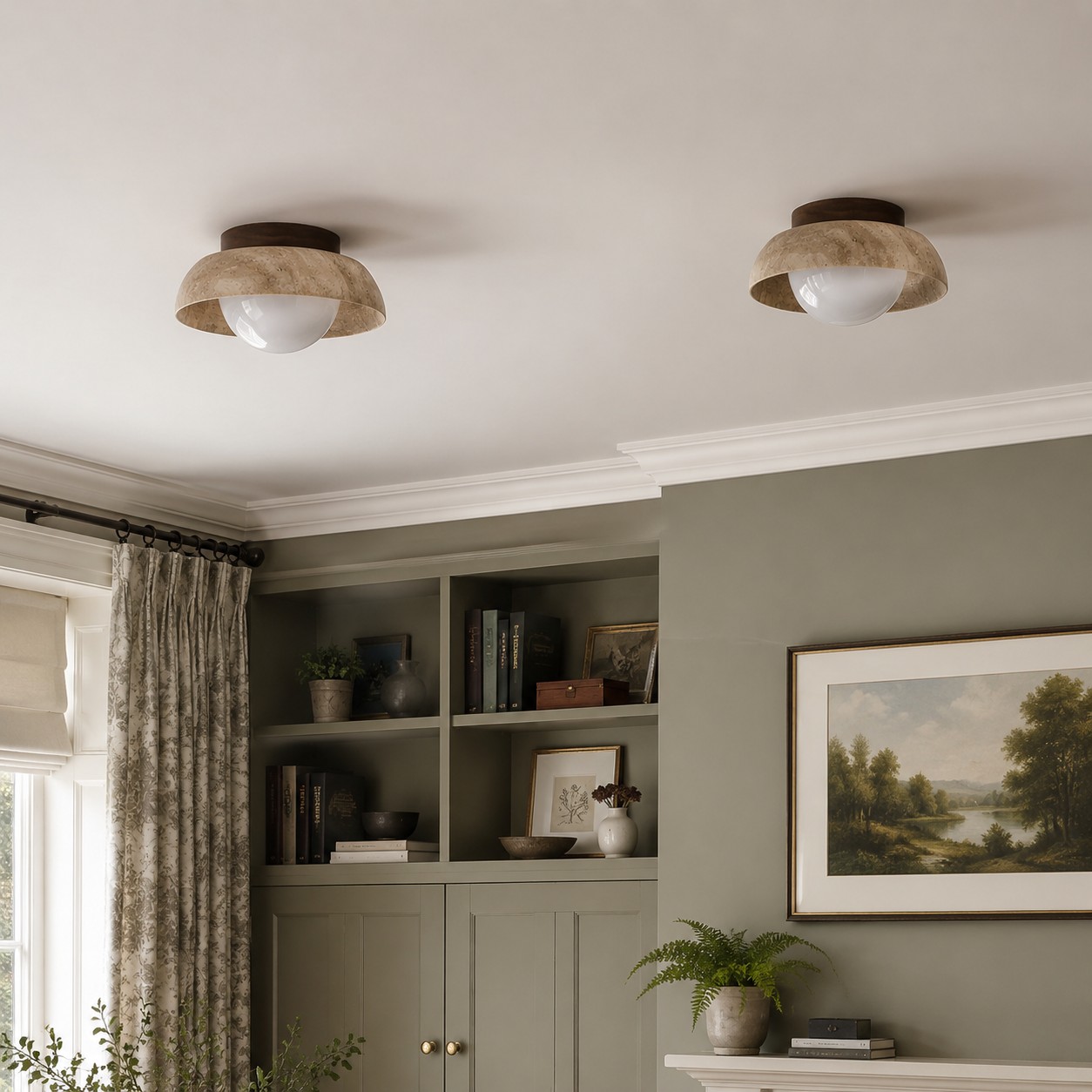 Travertine ceiling light with warm room styling