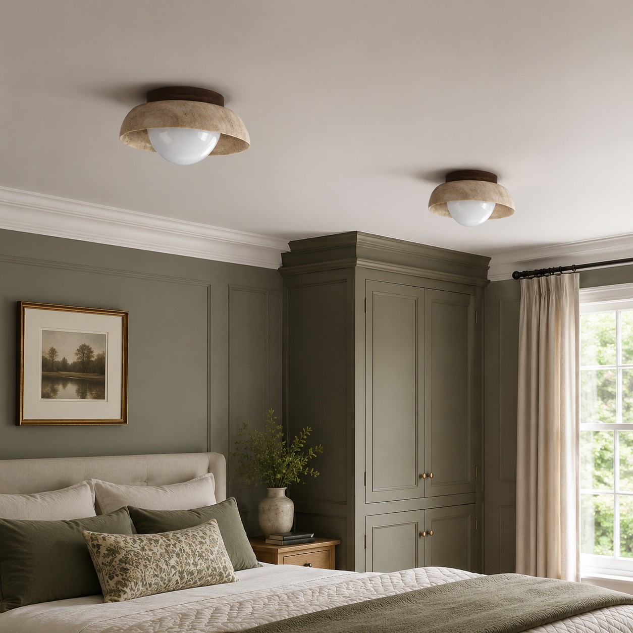Travertine ceiling light in a bedroom scene