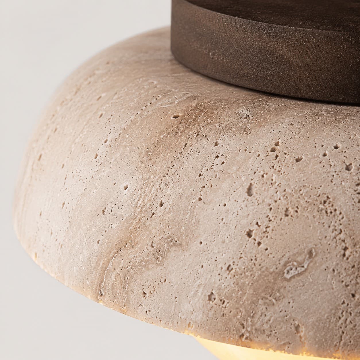 Close-up of stone and wood finish