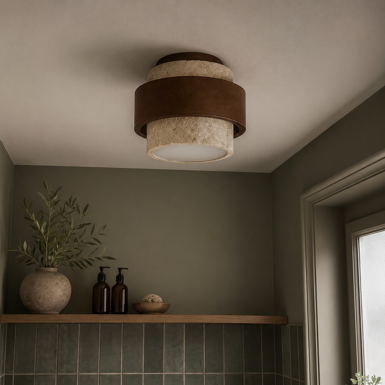 MokuStone plafondlamp boven een plankdisplay