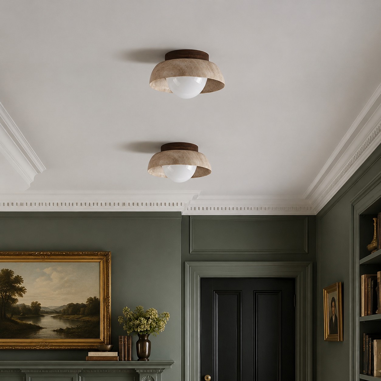 Travertine ceiling light in a classic room