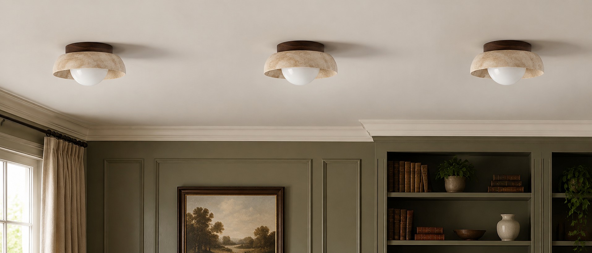 Travertine Wabi-Sabi Ceiling Light in a room