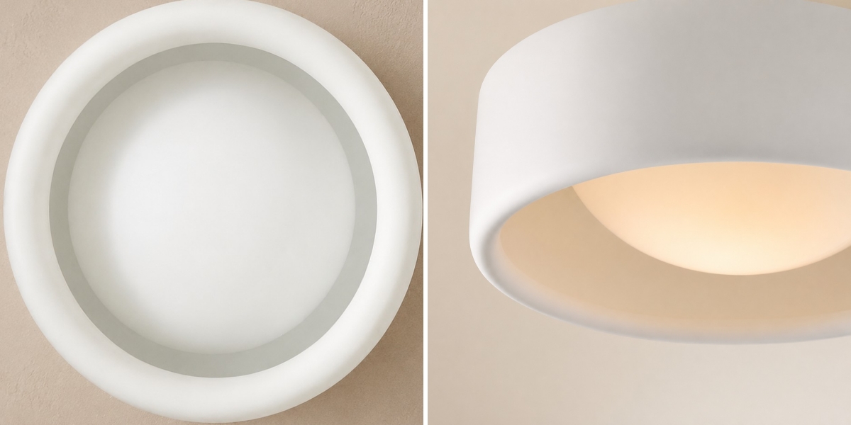 Close-up details of the Cerova porcelain flush mount ceiling light