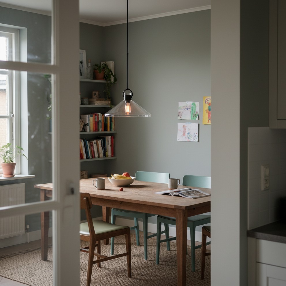 Customer photo of a black Orvessa pendant light above a dining table