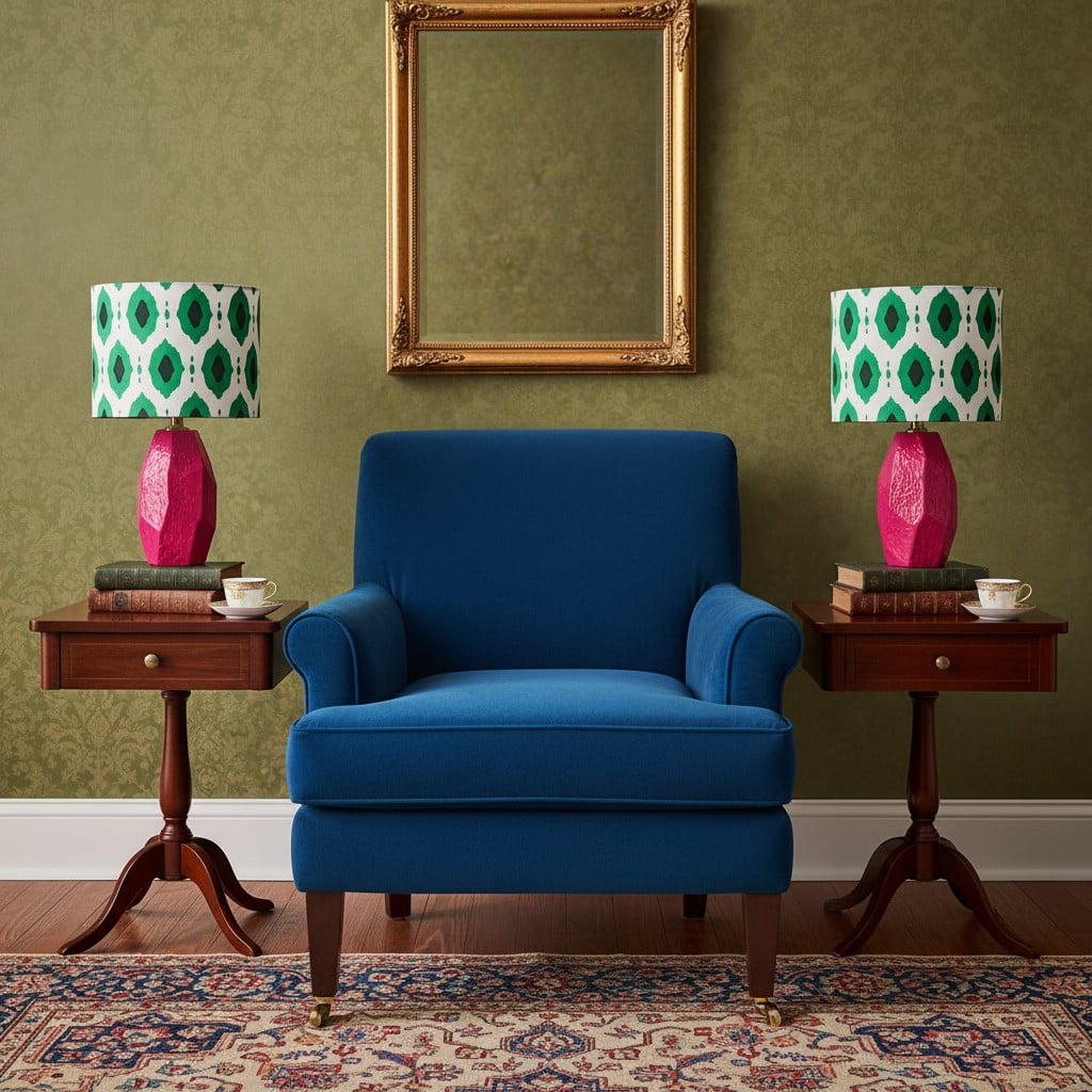 Arivane table lamps flanking a blue chair
