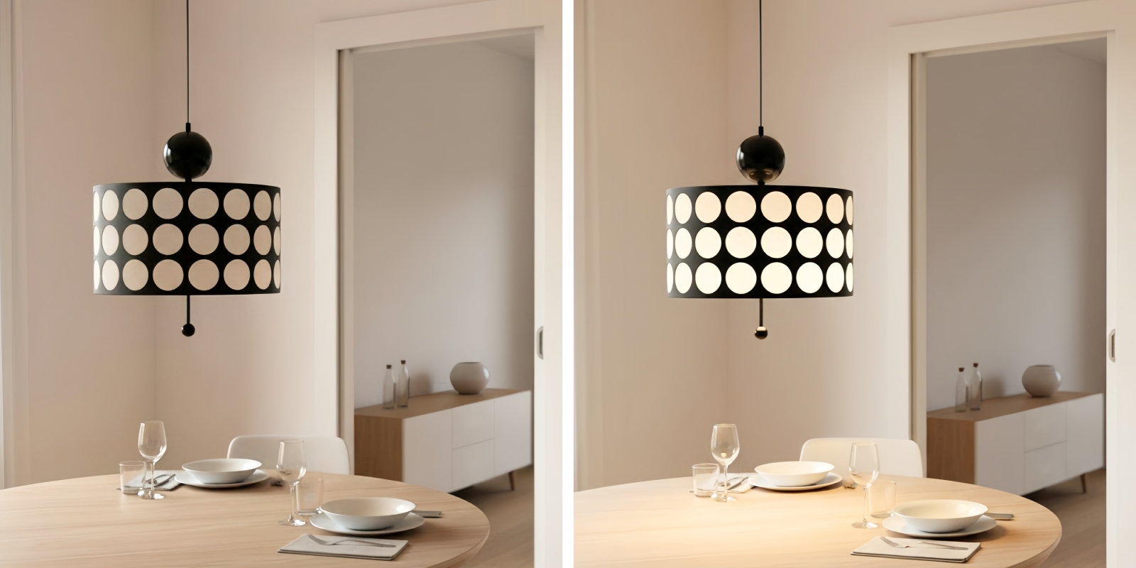 Switch light comparison for Dotrelia pendant lamp