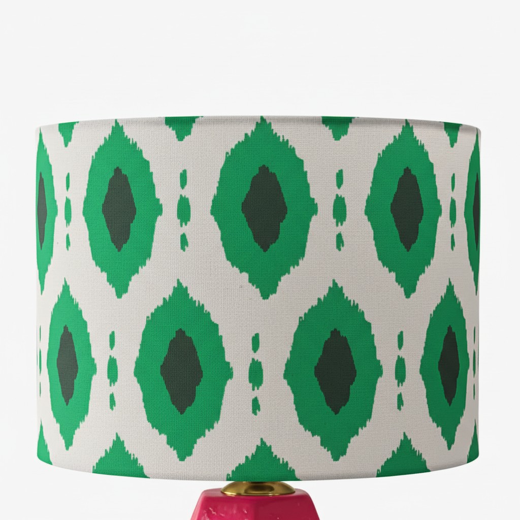 Close view of the patterned fabric lampshade