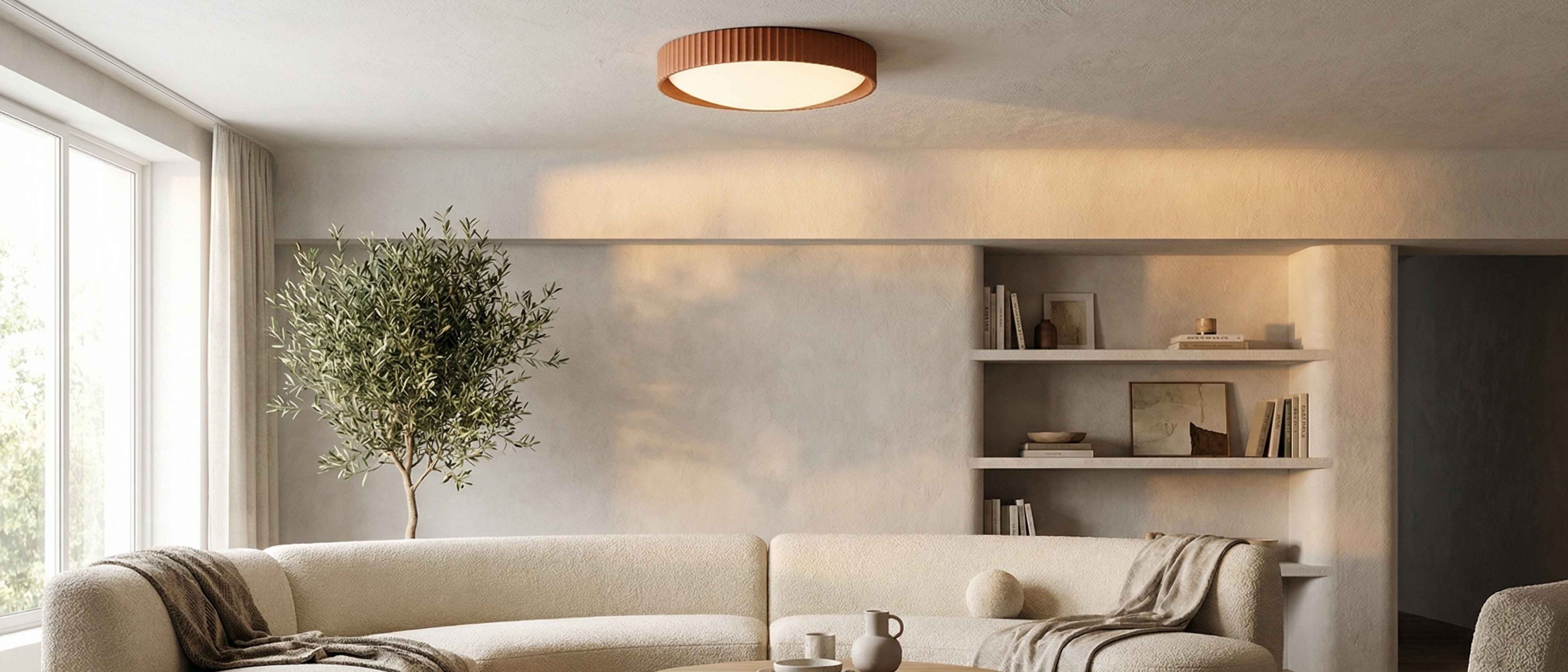 Acrion modern round acrylic LED ceiling light in a living room