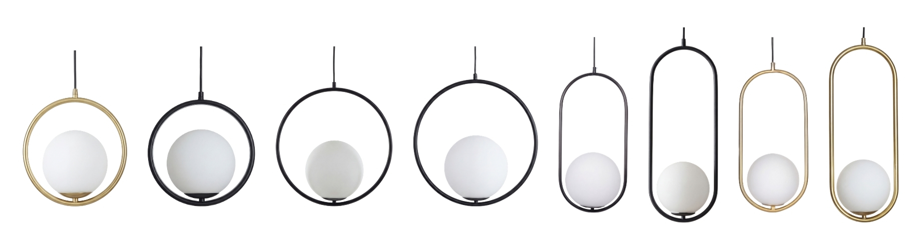 Lunectra pendant light circular and oval style options in black and gold