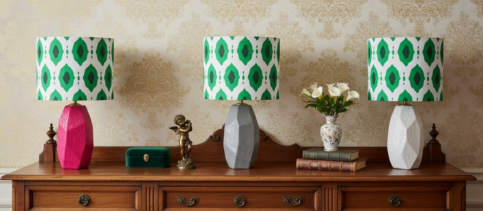 Arivane table lamp base colour options in pink, grey and white