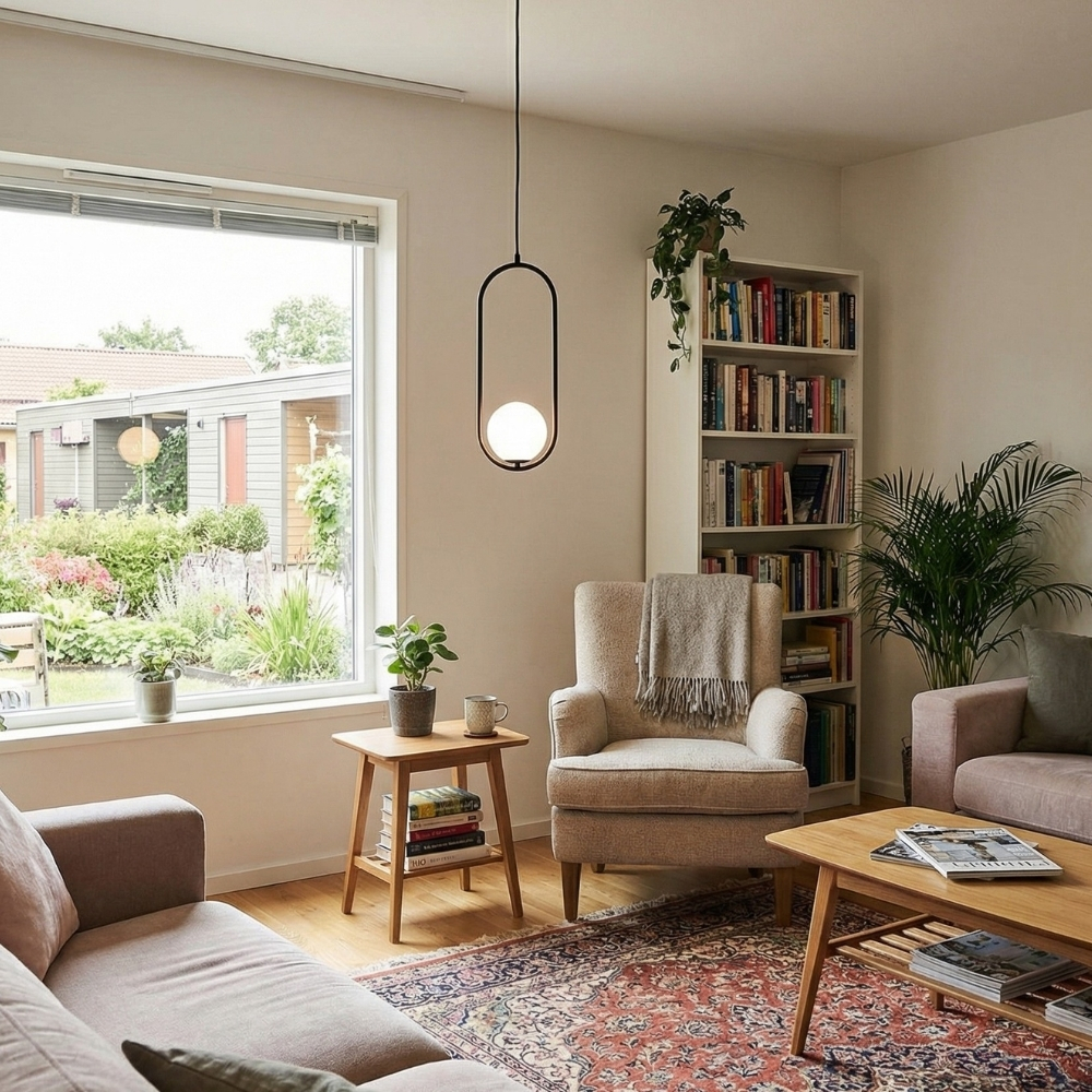 Customer living room scene with Lunectra pendant light