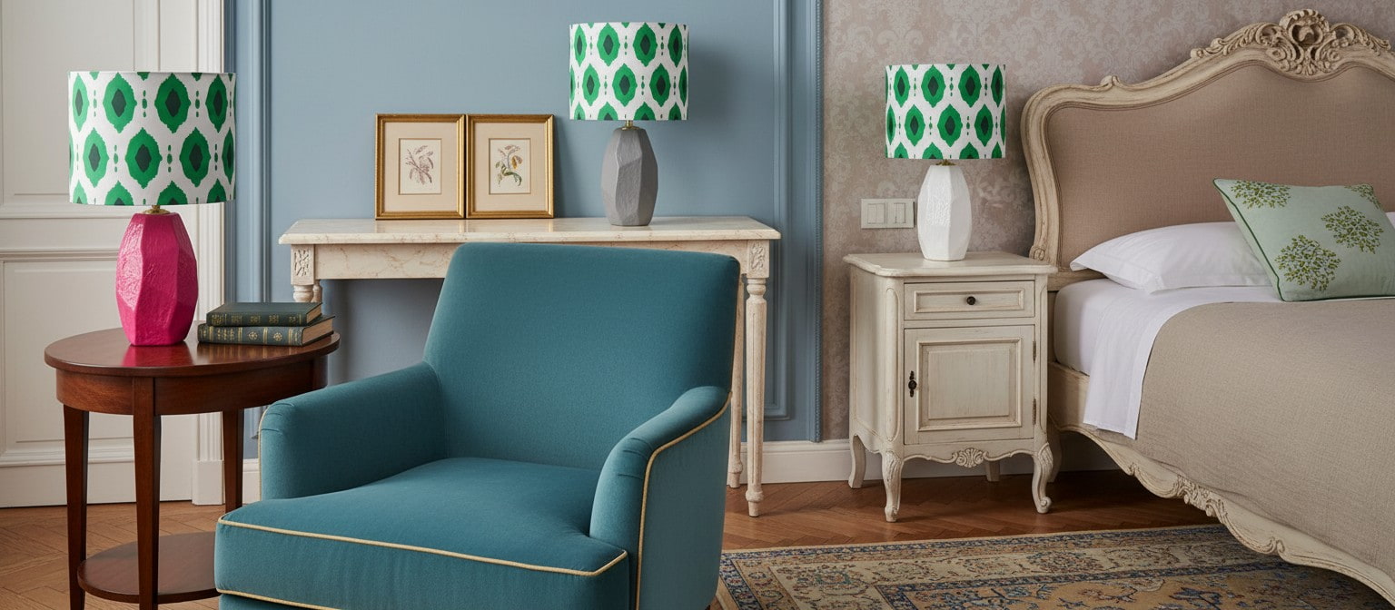 Arivane ceramic table lamp styled in living room and bedroom settings