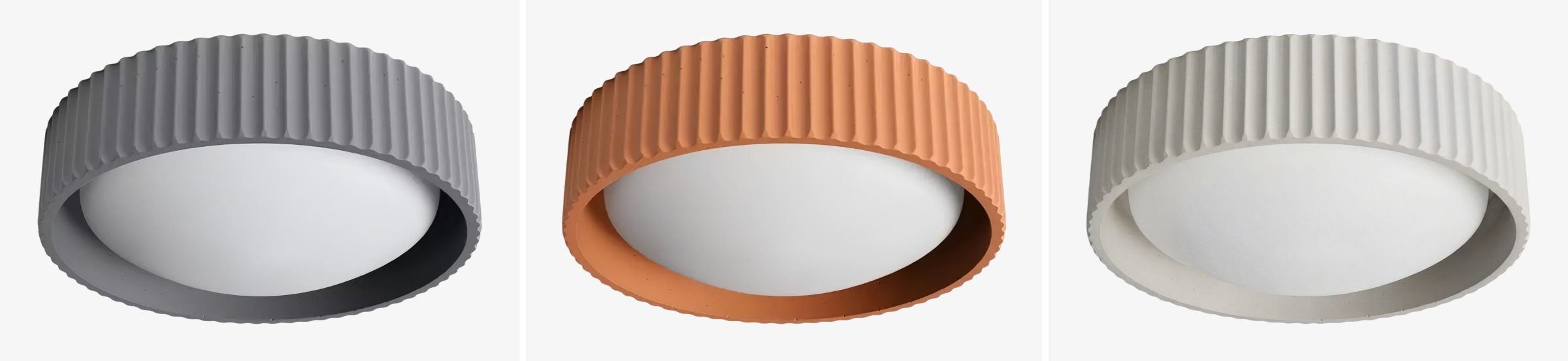 Acrion finish options in gray, terra cotta, and white