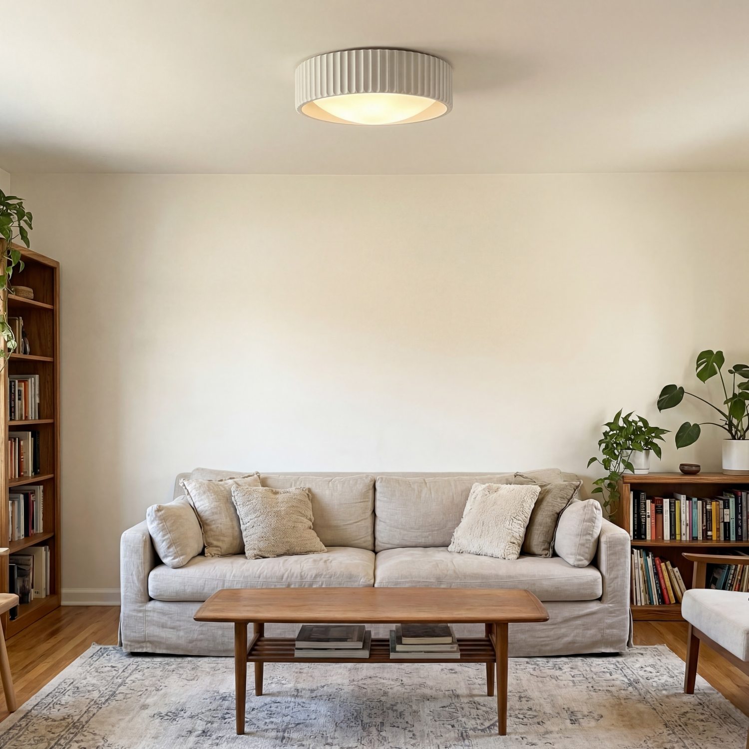 Acrion ceiling light installed in a living room before purchase note