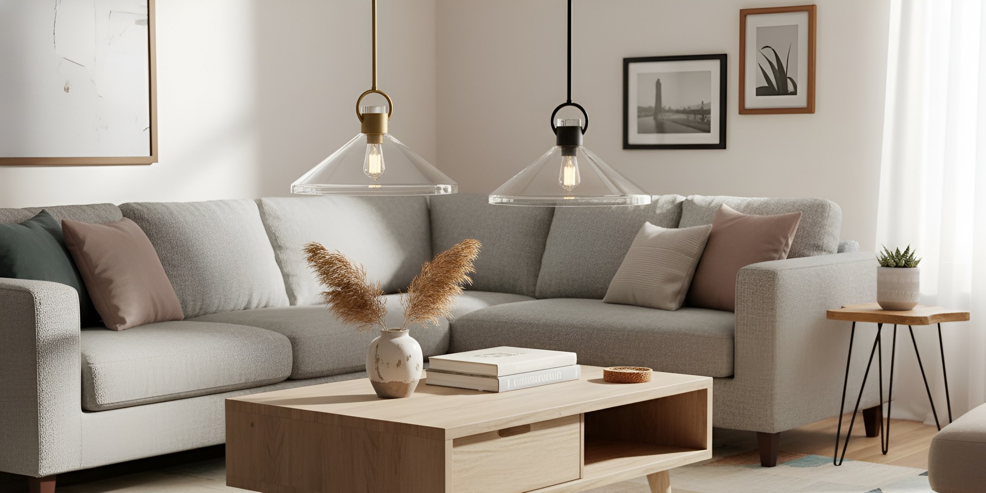 Orvessa Cone Pendant Light with clear glass shade in a modern lounge