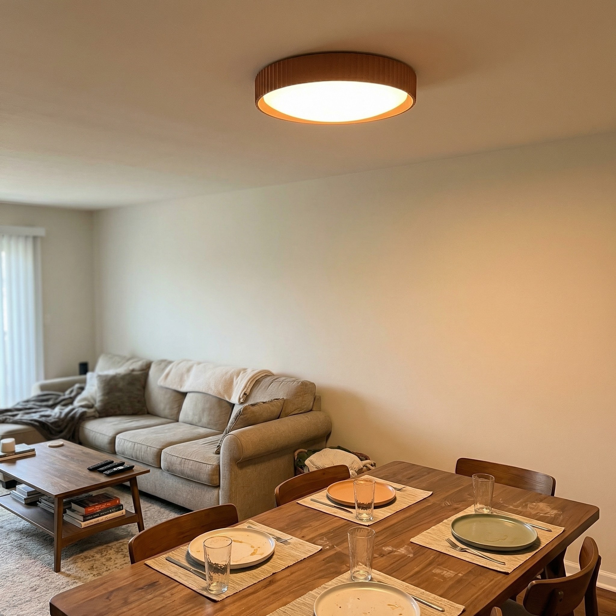 Customer dining and living area with Acrion ceiling light