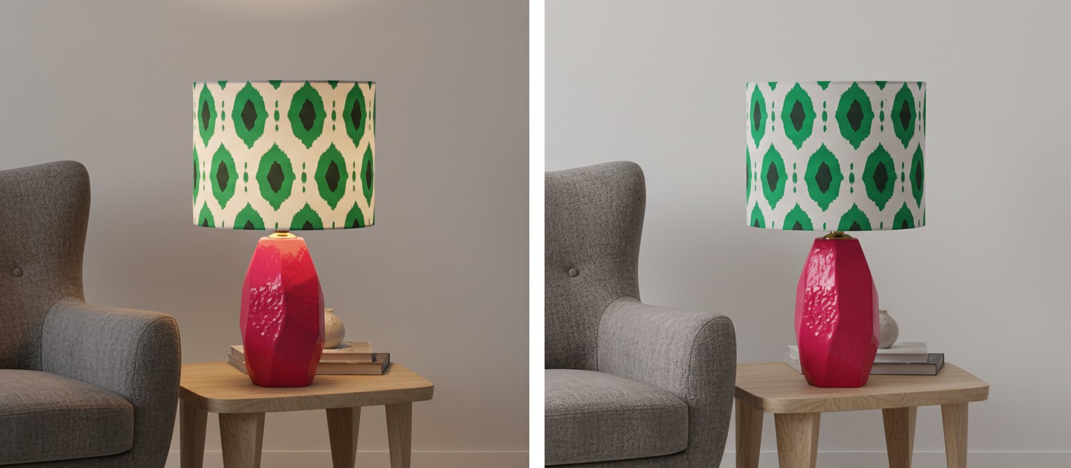 Switch light comparison showing the lamp with warm and natural light