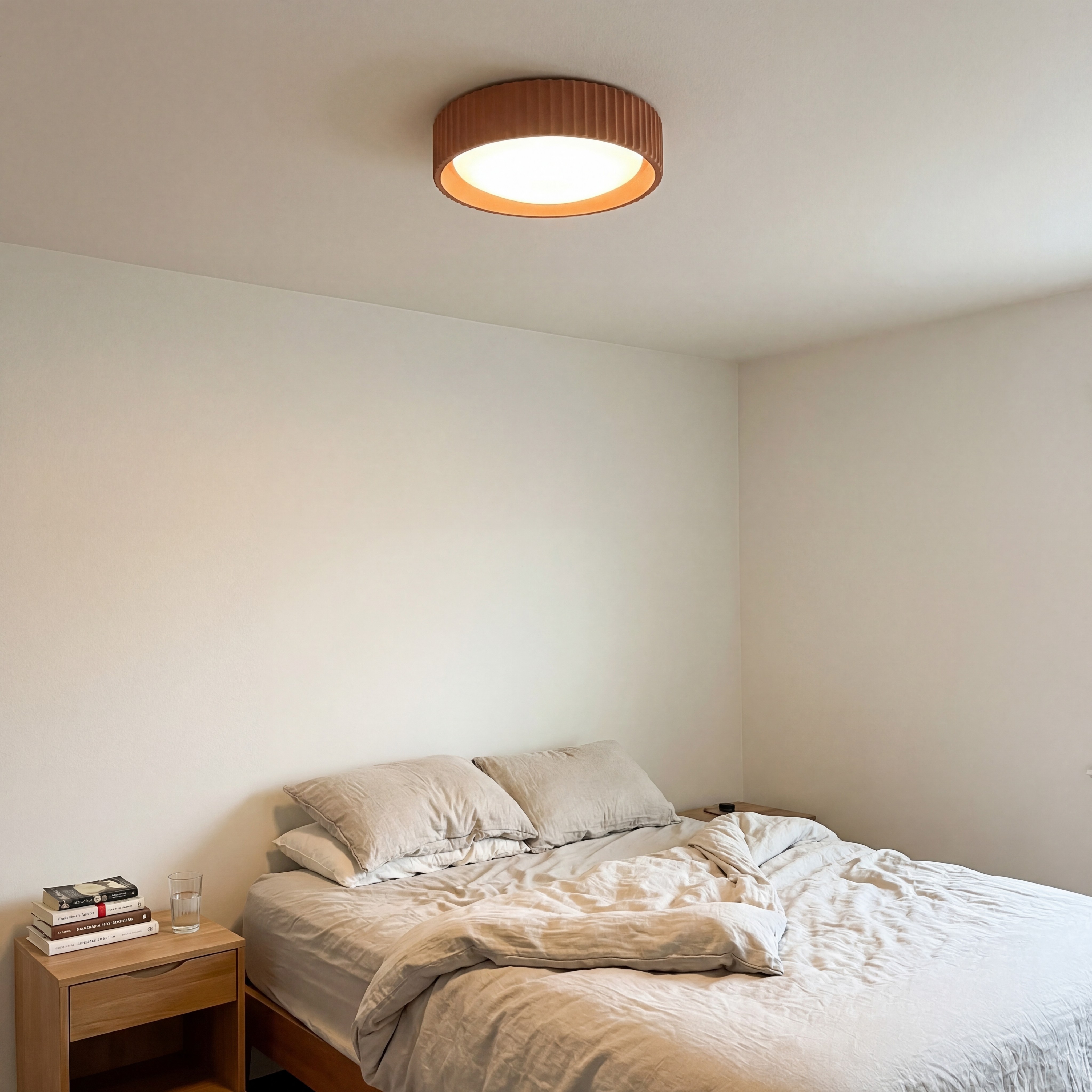 Customer room with Acrion ceiling light over a bedroom